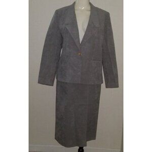Ultrasuede Gray Skirt Suit 2-Pc Outfit Career Blazer Jacket Ultra Suede Size 12
